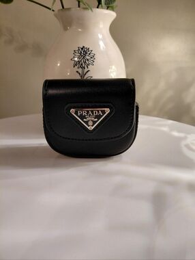 Prada Black Leather Keychain Pouch with Silver Hardware